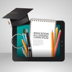 Vector Education school university e-learning concept with tablet