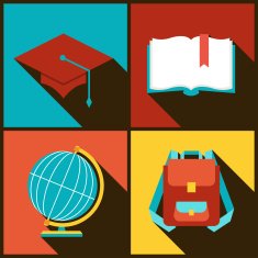 Background with education icons in flat design style