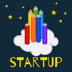 illustration startup colored pencils as an arrow or a rocket