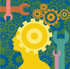 Human head and brain process Illustration in flat style
