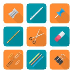 colored flat style various stationery icons set