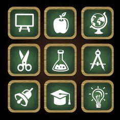 Education icons in square wooden frames N2