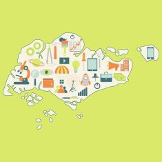 Map of Singapore with technology icons