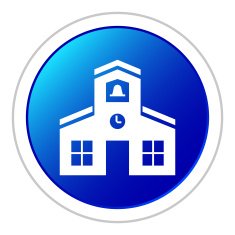 Schoolhouse icon on a round button