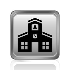 Schoolhouse icon on a square button
