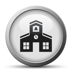 Schoolhouse icon on a silver button