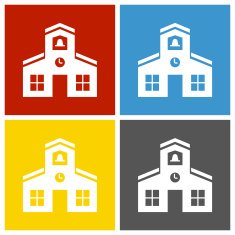 Schoolhouse icon on square buttons