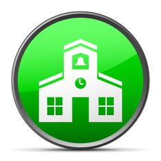 Schoolhouse icon on a round button N3