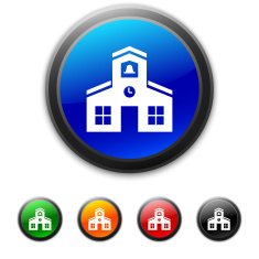 Schoolhouse icon on round buttons