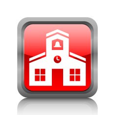 Schoolhouse icon on a square button N3