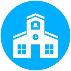 Schoolhouse icon on a round button N5