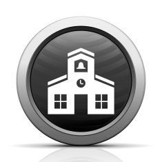 Schoolhouse icon on a round button N7