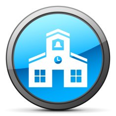 Schoolhouse icon on a round button N10