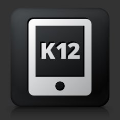 Black square button with K12 Sign on Tablet