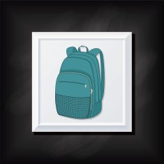 Blue Backpack On A Square Blackboard Icon