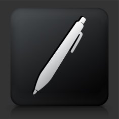 Black Square Button with Ink Pen