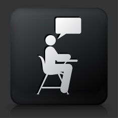 Black Square Button with Student Talking Icon