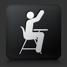 Black Square Button with Student Raising Hand