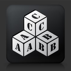 Black Square Button with Stacked Letter Blocks