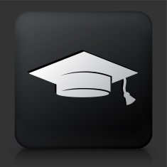Black Square Button with Graduation Cap
