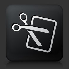 Black Square Button with Scissors & Paper Icon
