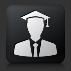 Black Square Button with Graduation Face Icon
