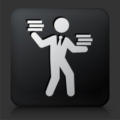 Black Square Button with Businessman & Education