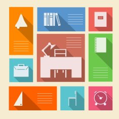 Colored vector icons for school supplies with place text