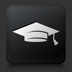 Black Square Button with Graduation Hat Icon N2