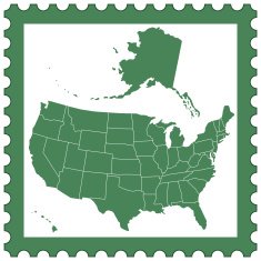 USA map on stamp