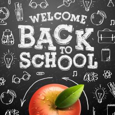 Welcome back to school background with red apple N2