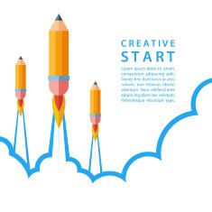 Creative start concept Start up with pencil rocket N2