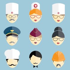 Set of faces different professions
