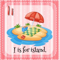Flashcard letter I island