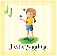 Flashcard letter J juggling N2