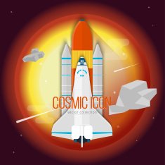 Vector icon of space shuttle in flat style Cosmic ship