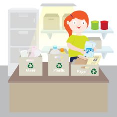 Girl separating trash