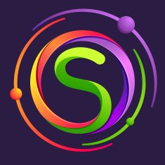 S letter with atoms orbits