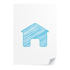 Blue handdrawn Home illustration on white paper sheet with copy N2