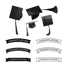 Graduation cap polygon and congratulations element vector