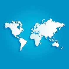 World map with shadow on blue background N2