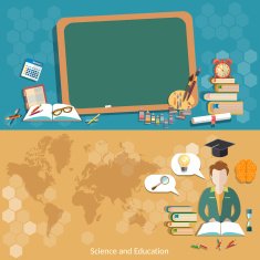 Education back to school blackboard schoolboy students banners