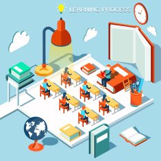 The concept of learning read books in the library classroom