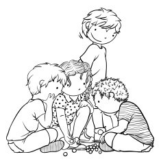 Group of Children Playing Marbles - Illustration for Coloring Book N2