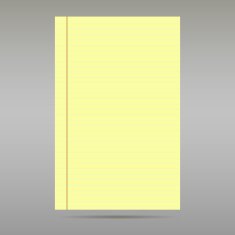Sheet of ordinary yellow ruled exercise paper on gray background N2