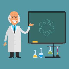 Old scientist points to chalkboard