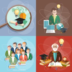 Education set professor teachers students college university institute