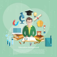 Education concept students e-learning teacher open book