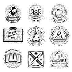 Teachers day emblems set School and education logos