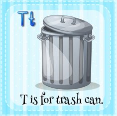 Flashcard letter T trashcan